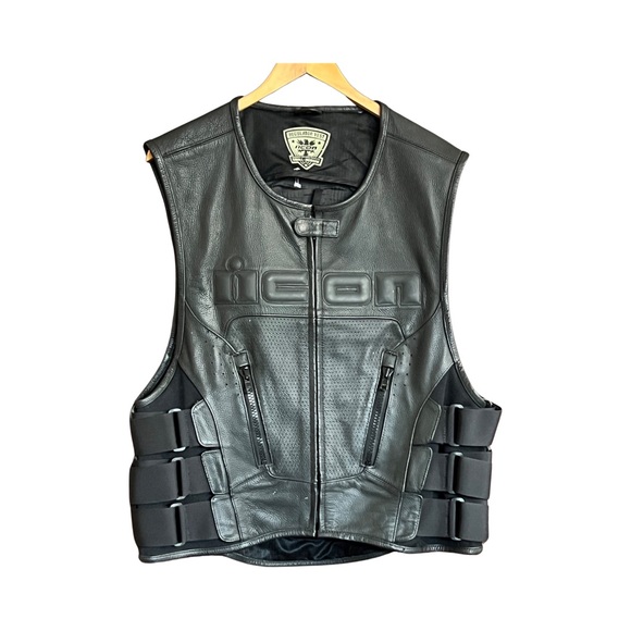 Authentic ICON REGULATOR LEATHER MOTO VEST- BLACK SIZE S/M - Picture 1 of 16